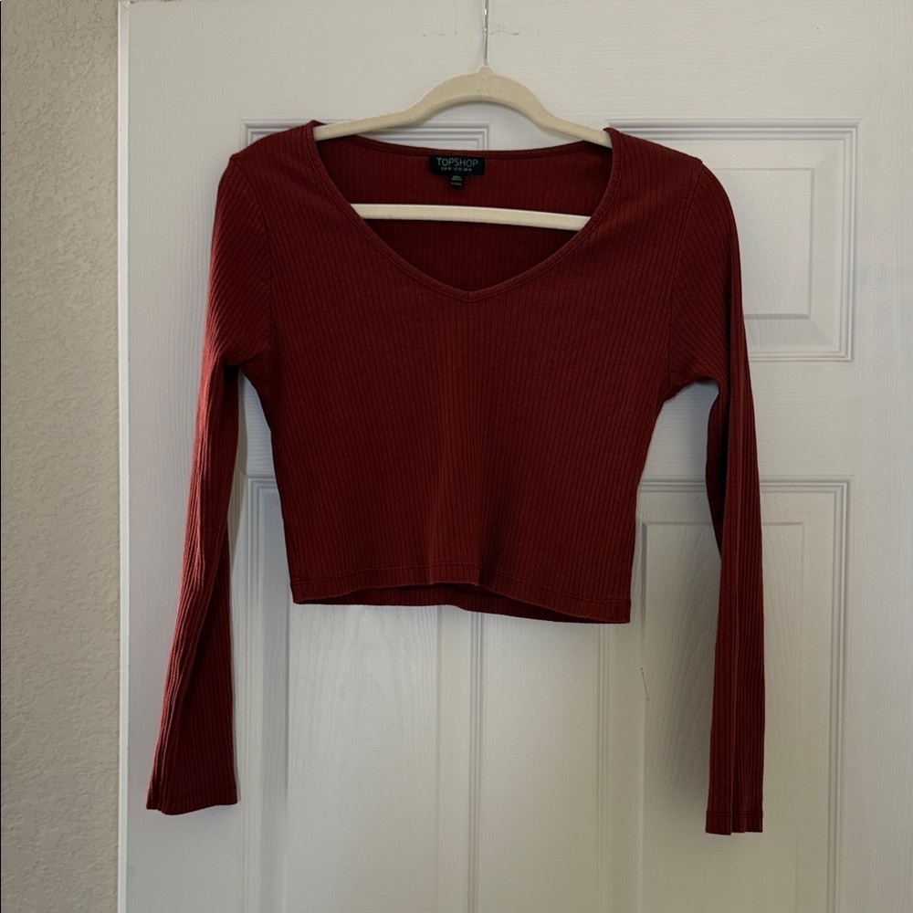 Topshop Ribbed V-Neck Crop Top